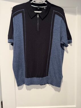 Ted Baker Black and Blue Short-Sleeve Zip Polo